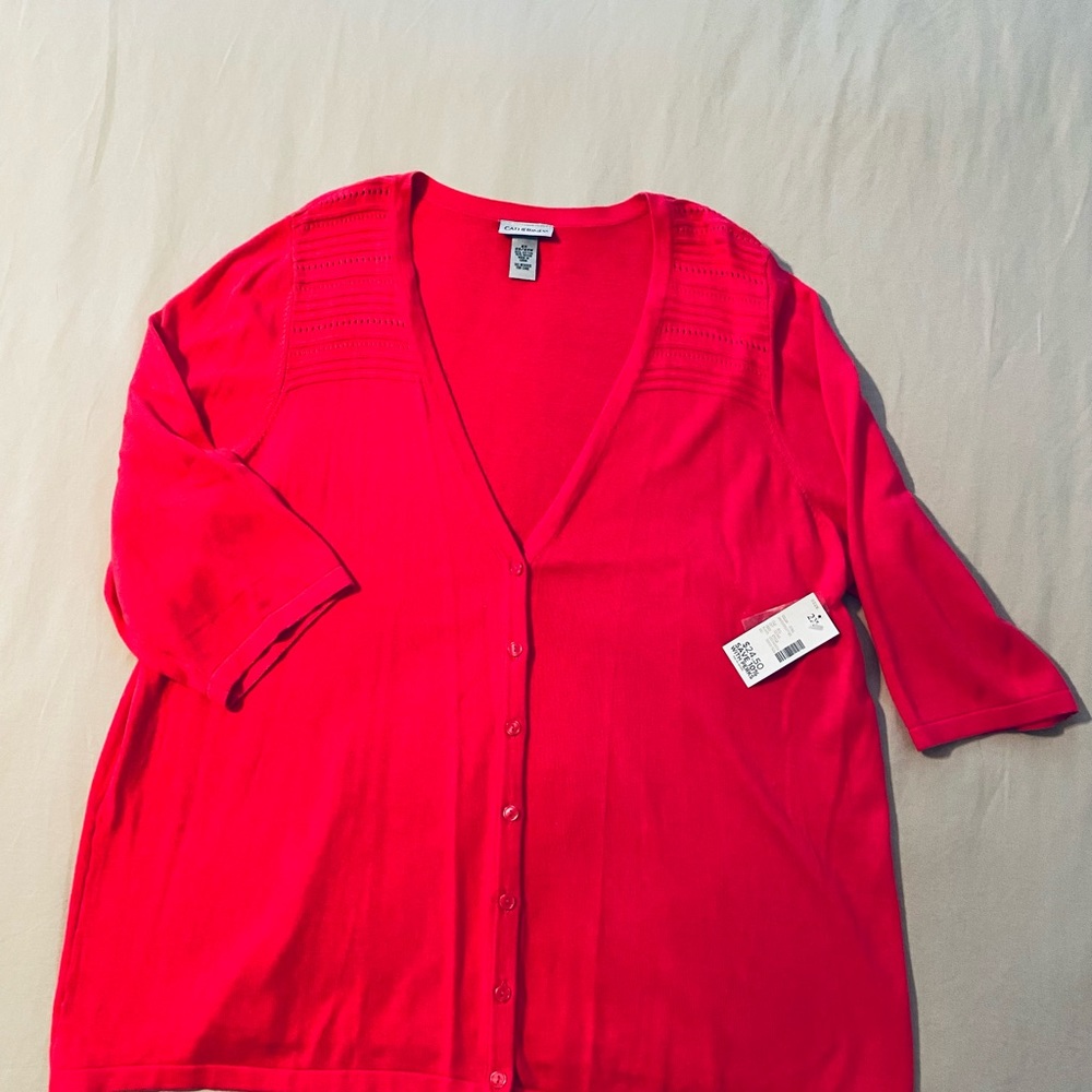 Cardigan, hot pink; Catherine’s 2X (22-24W); NEVER WORN WITH TAGS;